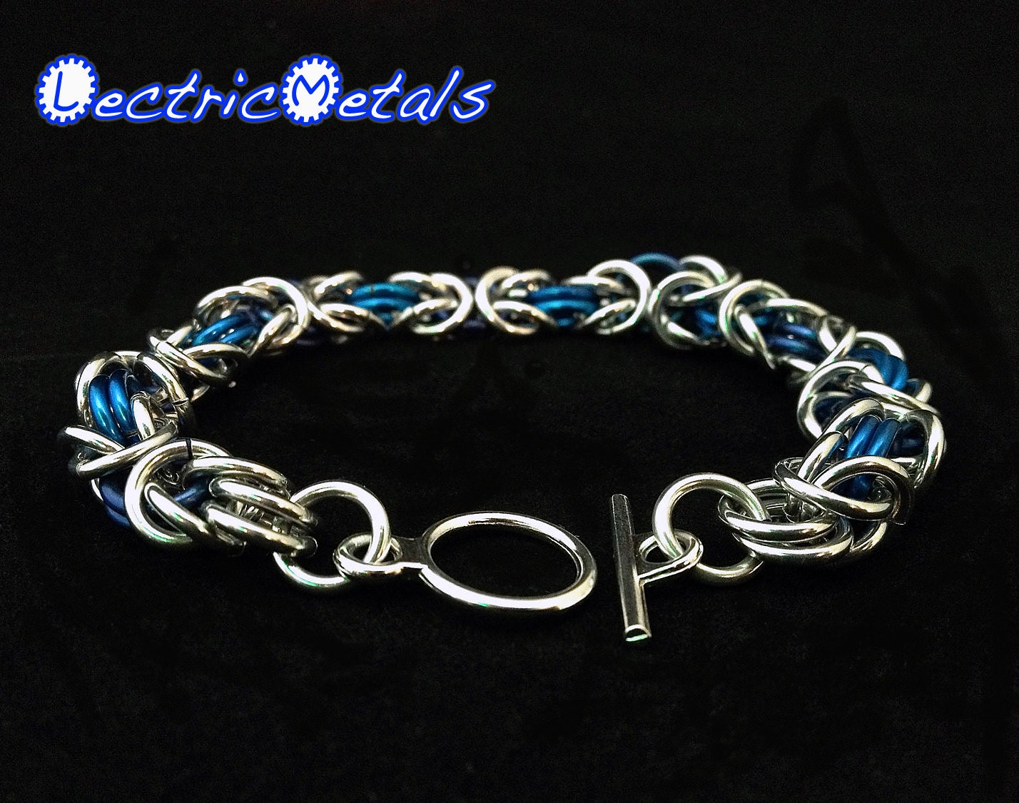 Handmade Silver & Blue Bracelet - For Men or Women - Chainmaille Chainmail Jewelry