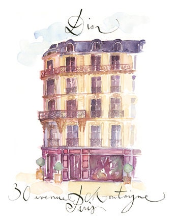 Dior avenue Montaigne watercolor art print, Paris street view, 8X10, french, fashion, illustration, sketch of Paris