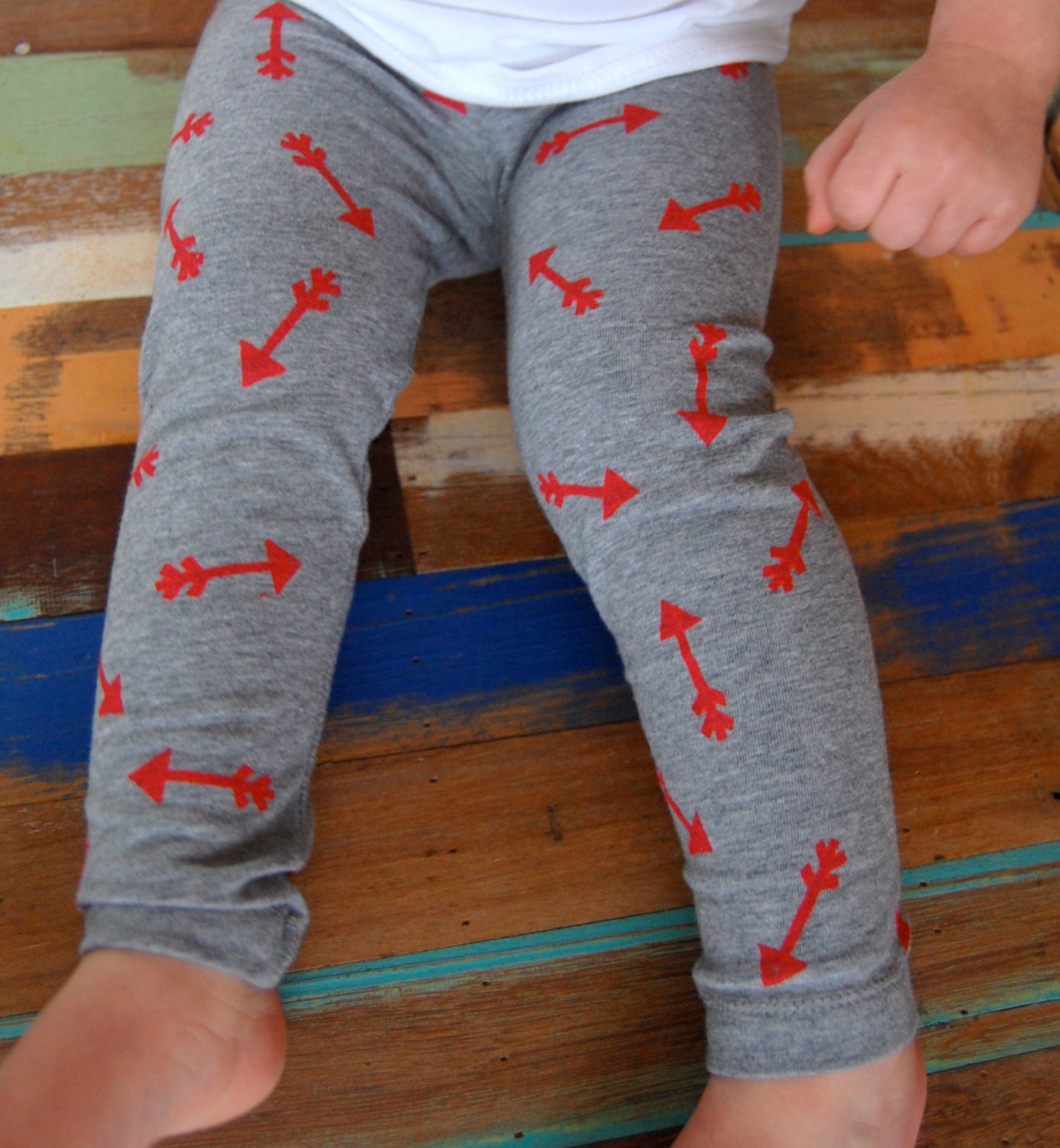 Best Shot Hand Stamped Unisex Arrow Leggings, Boys or Girls Baby Toddler Painted Pants, Pick Paint Color and Pant