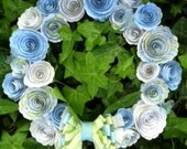 12" Blue Creme and Green Handmade, Paper Flower, Wreath,  Butterflies, Handmade Bow, Hand Rolled, Spring Decor,