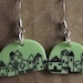 Light Green Mint Dangle Earrings "The Village" - Plastic Hand Painted Earrings Sterling silver 925