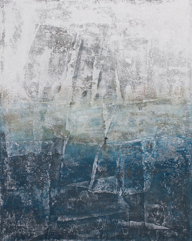 Blue Minimalist Contemporary Painting Mixed Media