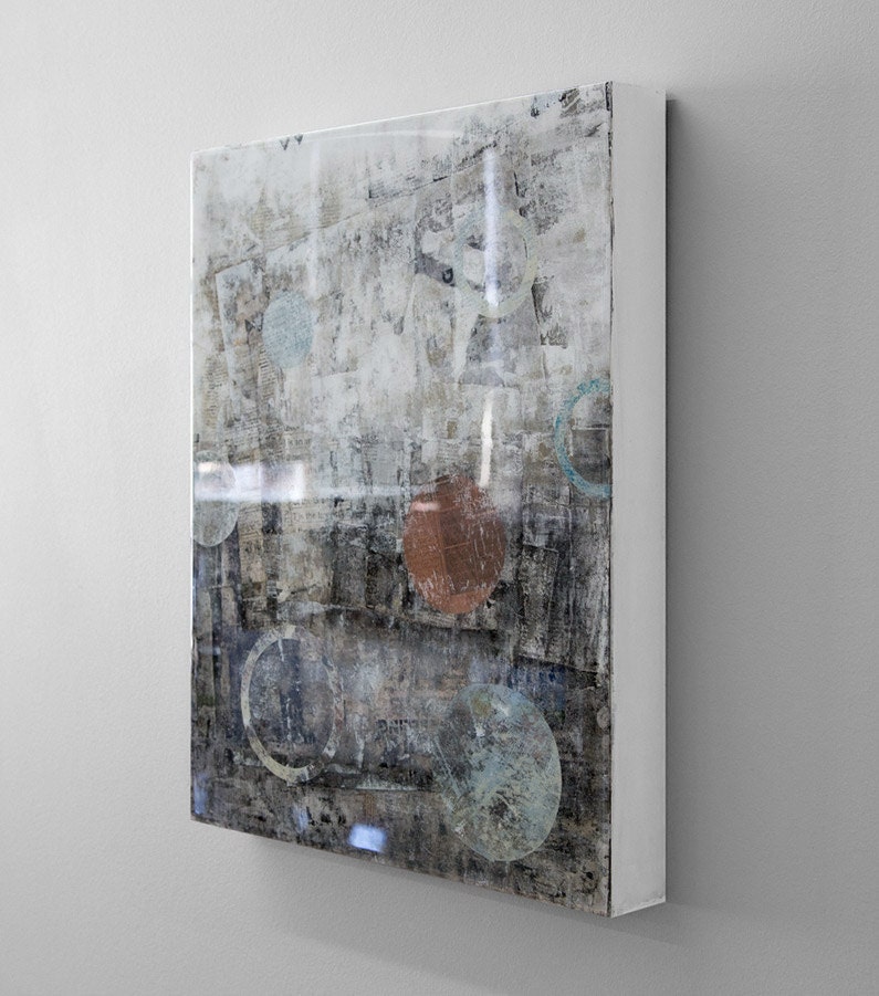 Mixed Media Wood Panel Collage Artwork
