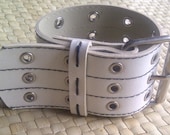 White Faux Leather Cuff Bracelet - Made from Recycled Vintage Belt