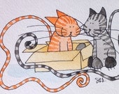 2 tabby cats--MULTI-LISTING--watercolour on paper--4x6"--home decor