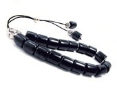 Classic Komboloi Handmade Greek Worry Beads Black Resin Beads with Silver Shield Bead