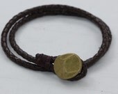 Hammered Brass Button Charm Bracelet on double Imitation Leather Wax Cord, Stunning, Gift, Friendship Bracelet, Personalized Jewelry
