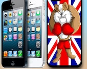 British Bulldog & Union jack flag Iphone 5 case / Iphone 4 case  - Funny cartoon dog hard plastic cell phone case cover