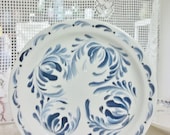 White Stoneware 8" Plate Hand Painted in an Original Desgn in a Rosemaling Folk Art Style