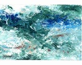 Small Colorful Abstract Painting Original Art 4 x 6 Nautical Colors on Watercolor Greeting Card by K. Joann Russell