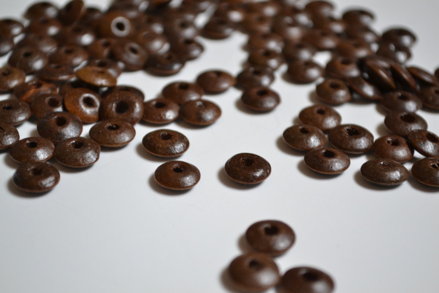 Dark Brown Wood Rondelle Beads, Destash - PebblesDestash