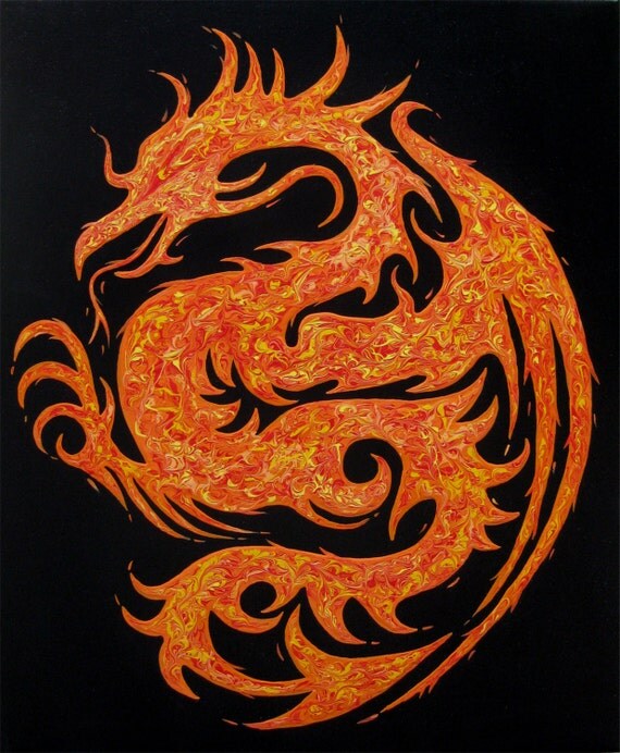 Items similar to Fire Dragon Original Painting on Stretched Canvas