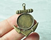 5pcs Antique Bronze Anchor Charm Pendant Round Base Setting 45x31mm K689