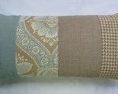 Sand & Sea Blue and Beige Multi-fabric Handmade Decorative Pillow Cover / 14 x 28