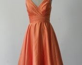 Custom Handmade Orange V Neck Ruched Taffeta Simple Formal Short Prom/Evening/Party/Bridesmaid/Cocktail/Homecoming Dress Gown