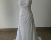 Handmade Custom White Strapless Appliques Pleated Beaded Chiffon Formal Long Prom Evening Party Bridesmaid Cocktail Homecoming Dress Gown