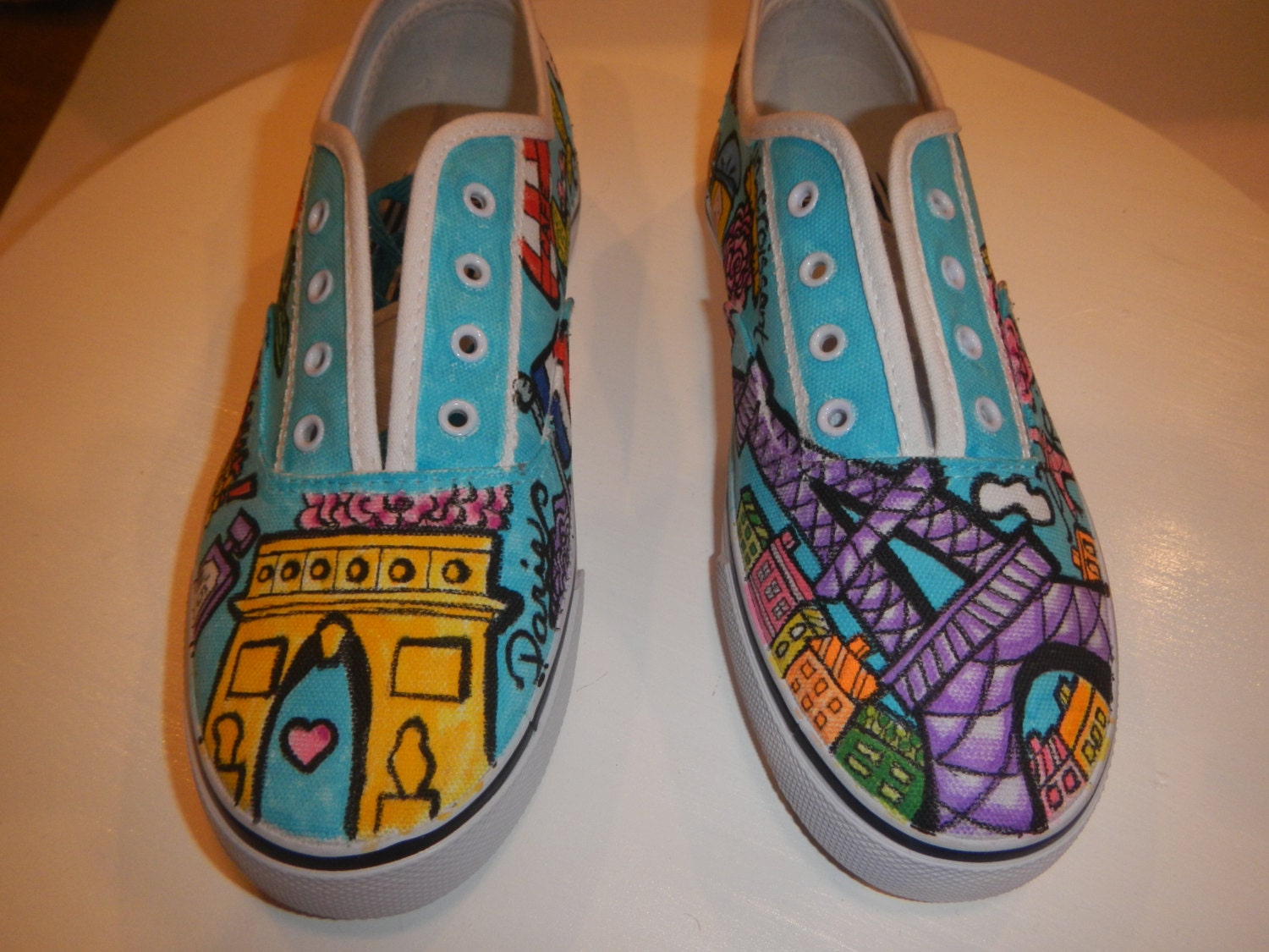 Paris theme: Handcrafted Doodle Graffiti Sneakers Shoes 