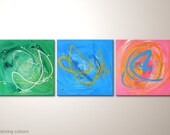 Unique modern art painting: "dancing colours" - abstract artwork -contemporary wall decoration - acrylics,green,blue,red,design