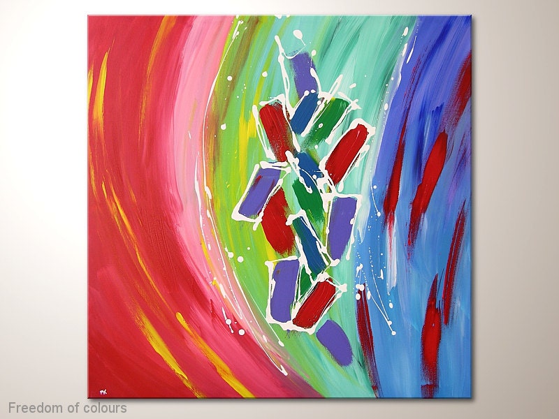 Unique modern art painting: "Freedom of colors" - abstract artwork -contemporary wall decoration - acrylics,red,colored,design