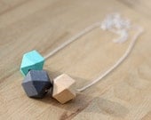 Geometric elements: minimalist necklace in graphite, mint and natural wood / wooden necklace/ ombre necklace/ color block