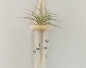 13" Modern Macrame Knotted Air Plant Hanger with Stripe Cube Beads by Himo Art, One of a kind Handmade Macratme Home Decor Hanging