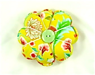 Pincushion: Flower Pincushion, Handmade,Needlecraft, Reversible, Yellow,Mint,Orange
