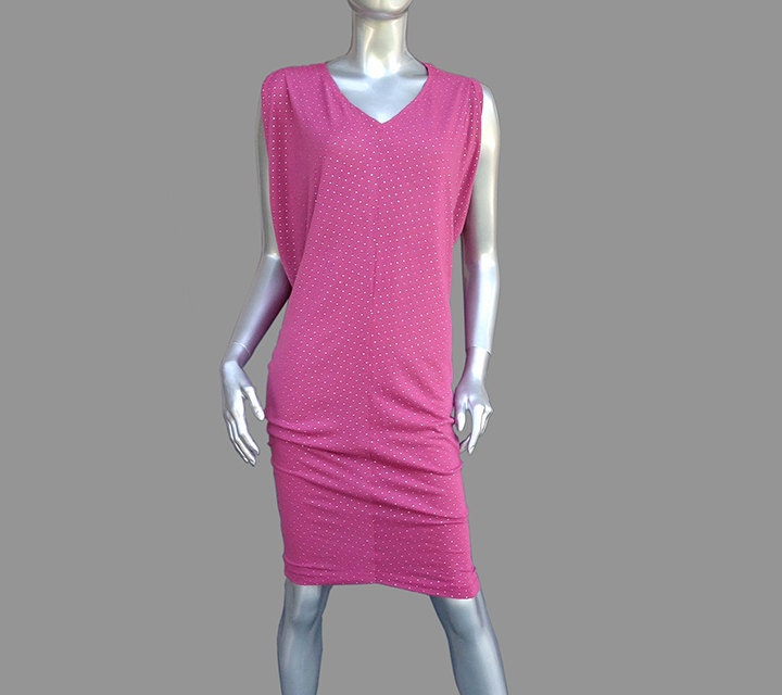 V-neck stretch spring/summer glitter knee length jersey dress