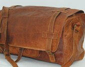 Leather Bag Large duffel 20", overnight luggage bag, gym bag, flap over design, flight cabin bag.