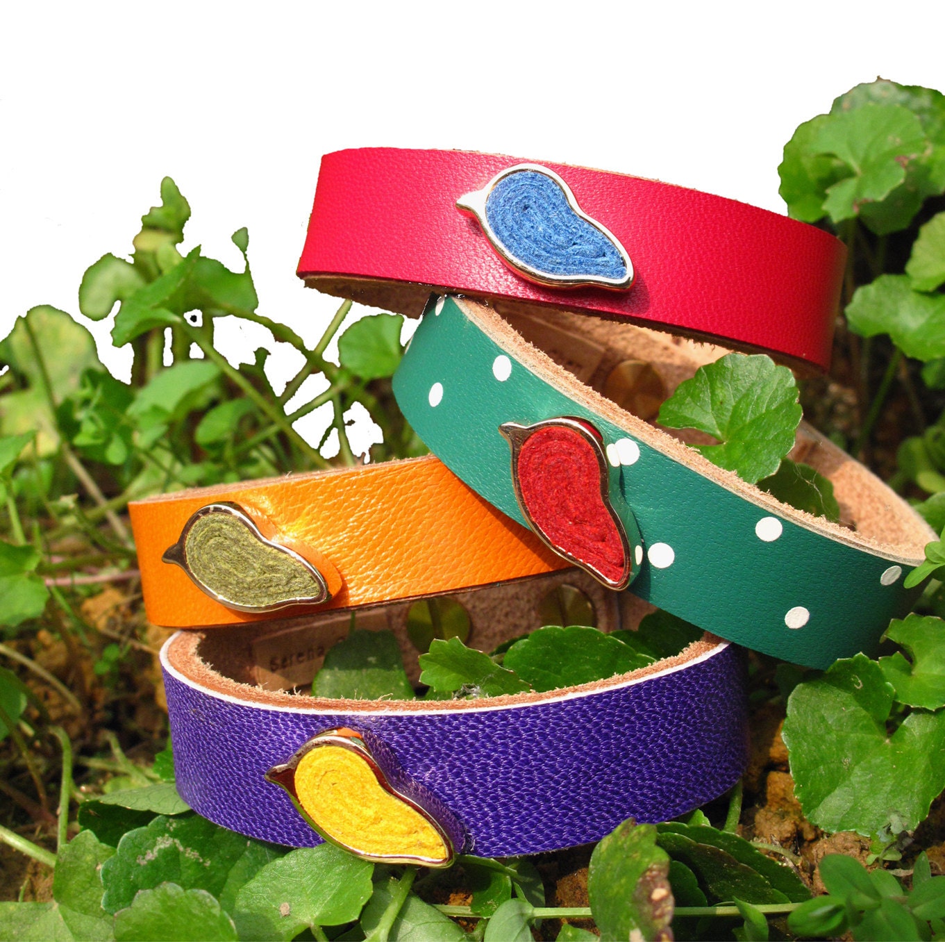 Bird  Bangle in Leather and Metal Material,  Wrap Leather Cuff, Nature inspired