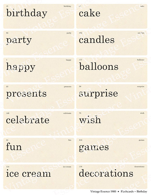 BIRTHDAY FLASHCARDS Vintage Style Digital Collage Sheet for Altered Art Mixed Media Scrapbooking