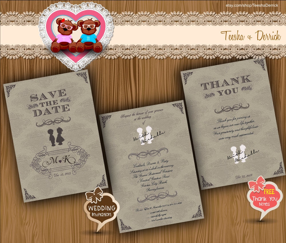 Custom Rustic Romance style Classic Typography chic Save The Date Wedding Invitation clipart - printable file (FREE Thank You Notes)