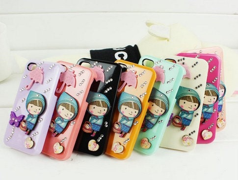 3D Bling wooden dolls babys cute design Case Hard Skin Cover for Iphone 4s