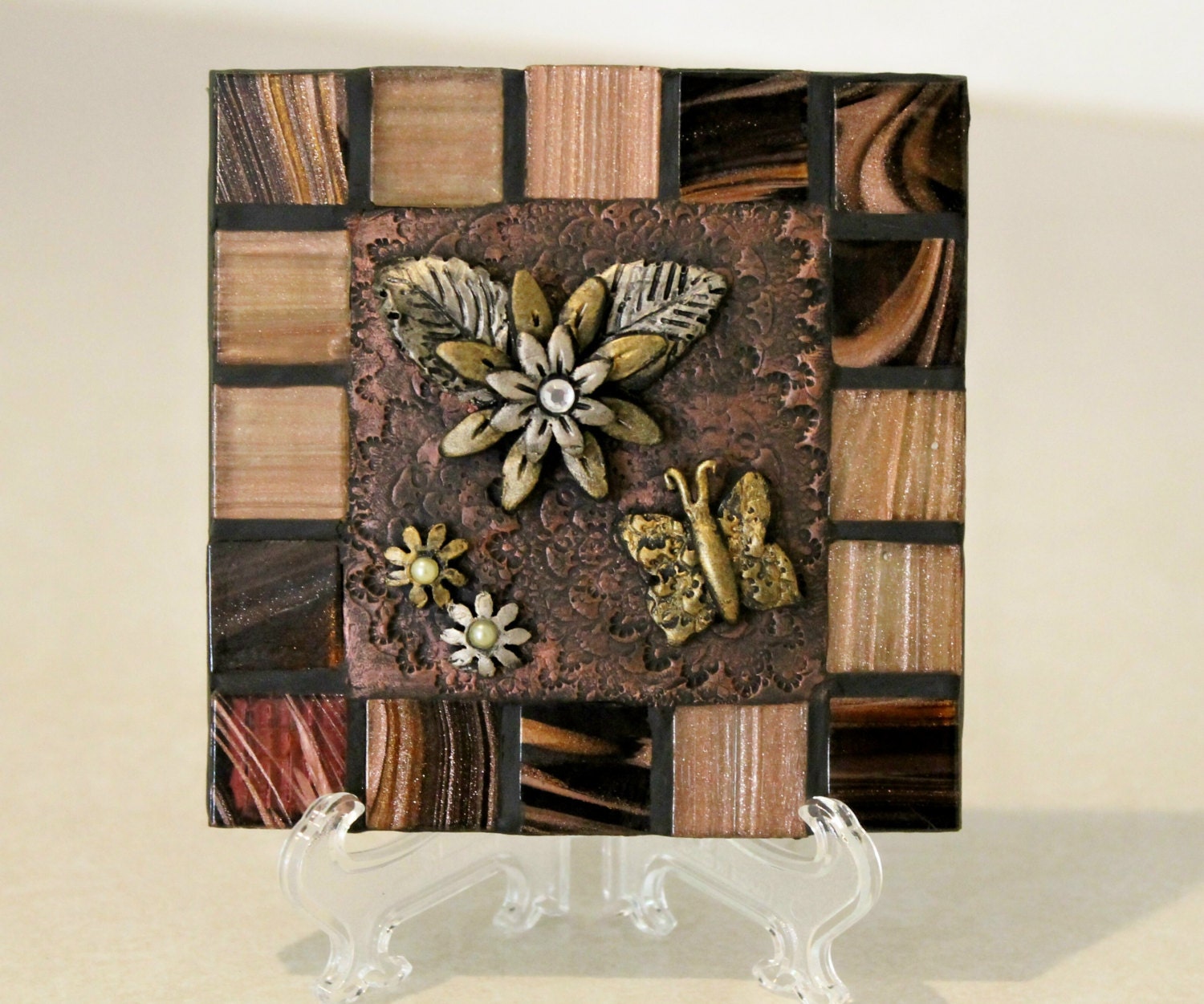 Polymer clay Art  Home decor Butterfly flower miniature