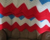 all handmade crochet blanket red white and blue afghan