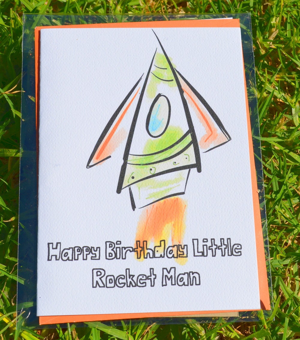 Happy Birthday Little Rocket Man Greeting Card & Envelope