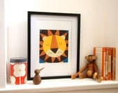 A4 'The Lush Lion'  retro- modern signed children's Illustration print by Rebecca Elliott
