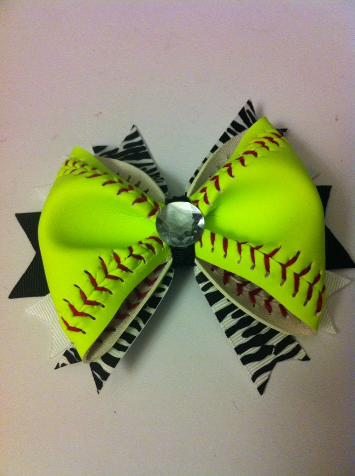 Softball Hair Bow - REAL Softball (All Yellow)
