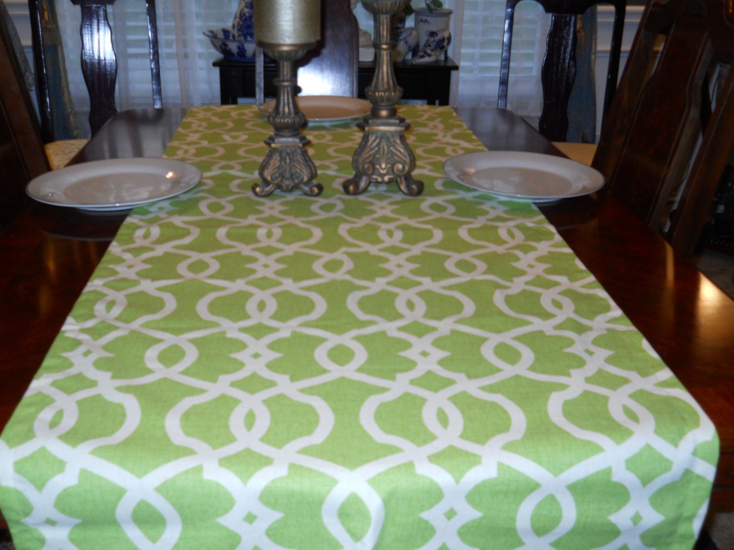 Spring Green Table Runner, Decorative Table Runner/Drape, 24''x91'' Buffet Banquet Scarf, Serving, Dresser Scarf, Table Linen
