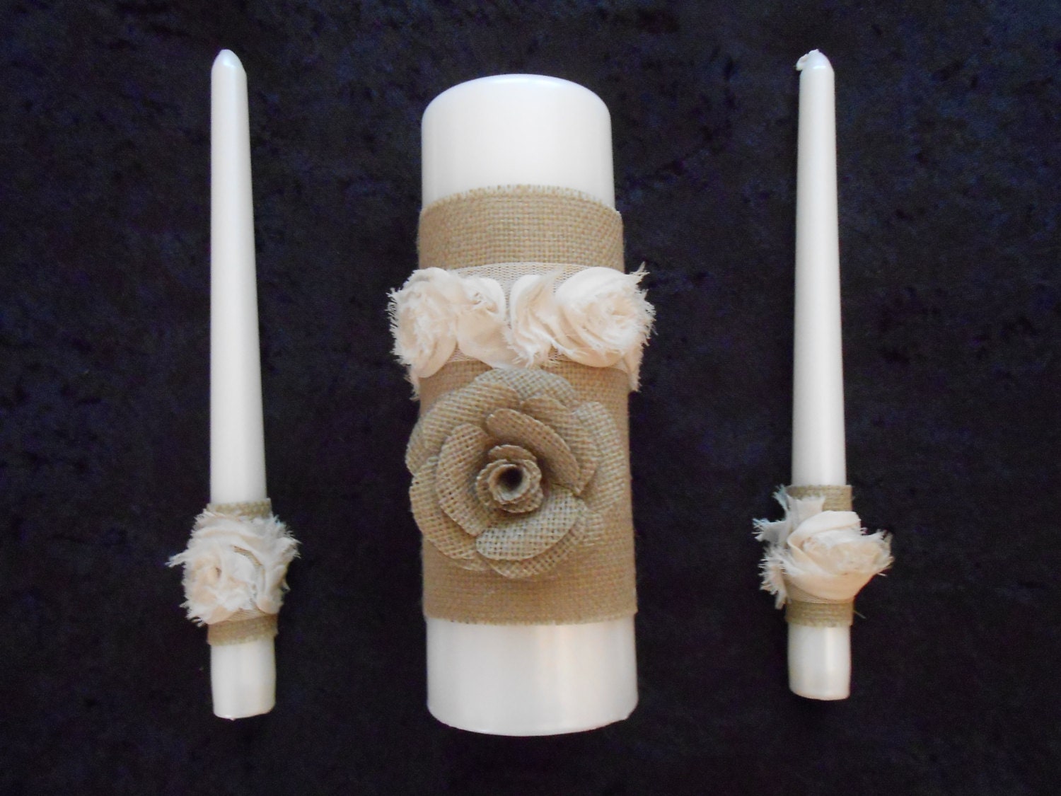 Beautiful Rustic Country Western UNIQUE Wedding Burlap Lace Muslin Cottage Rose Ring Pillow Flower Girl Basket Handmade Unity Candle Set