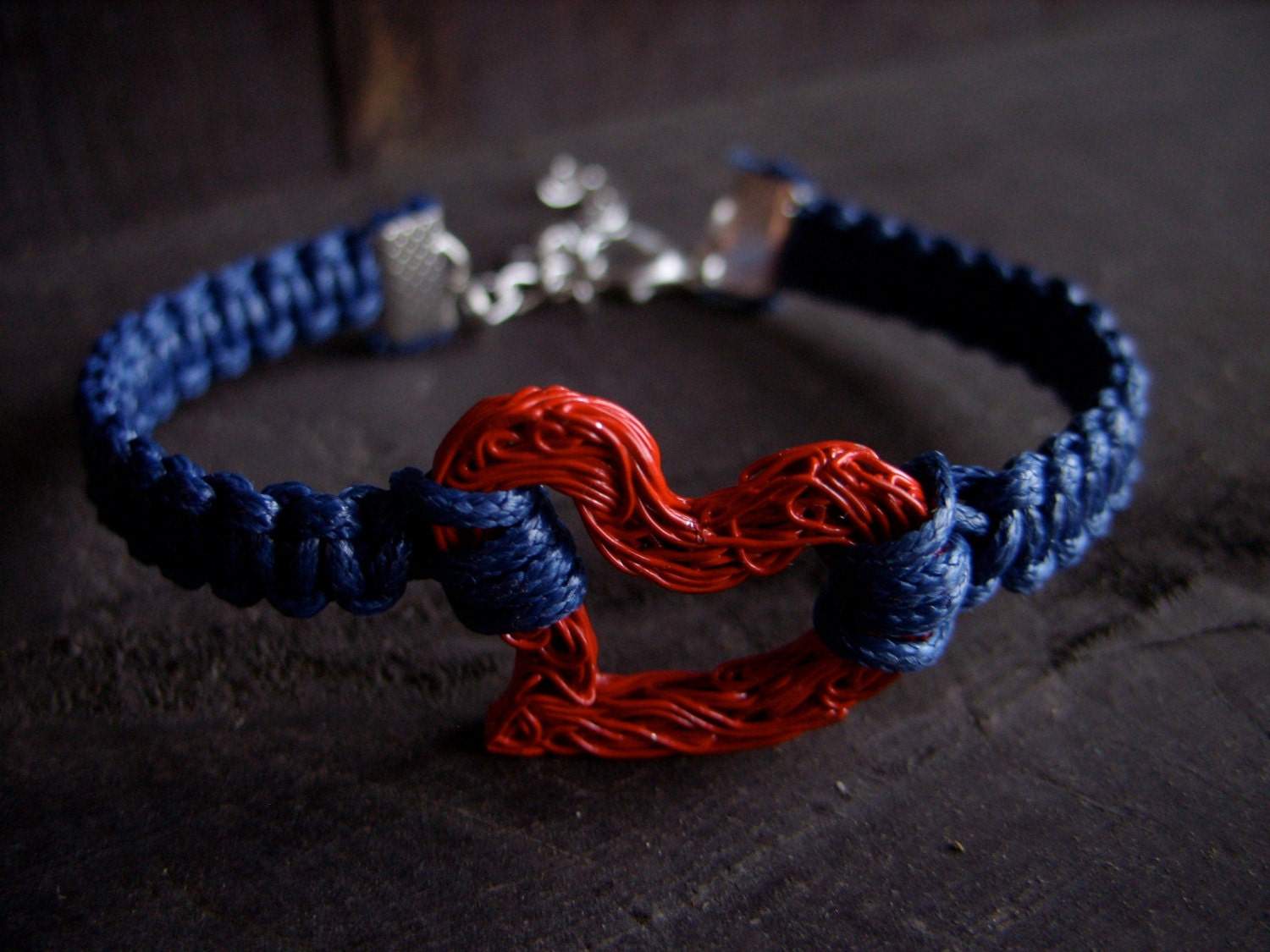 mother's day heart bracelet valentines day for her blue red love wire heart macrame bracelet friendship bracelet braided jewelry - MageBraids