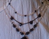 NIght Sky Triple Strand Black Onyx & Teardrop Jet Crystal Necklace With Ster/Sil