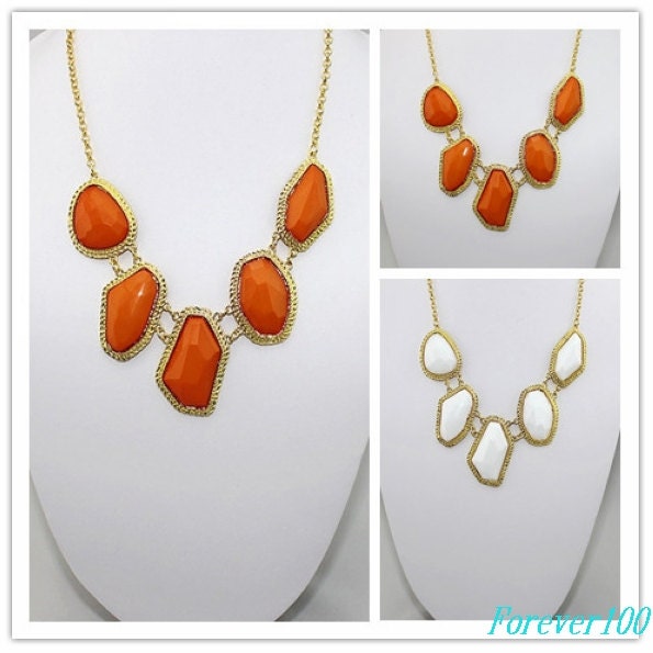 cute orange resin necklace, fashion handmade bib Necklace/glitter Statement Bubble choker,bridesmaid gifts,unique Beaded  Jewelry torque