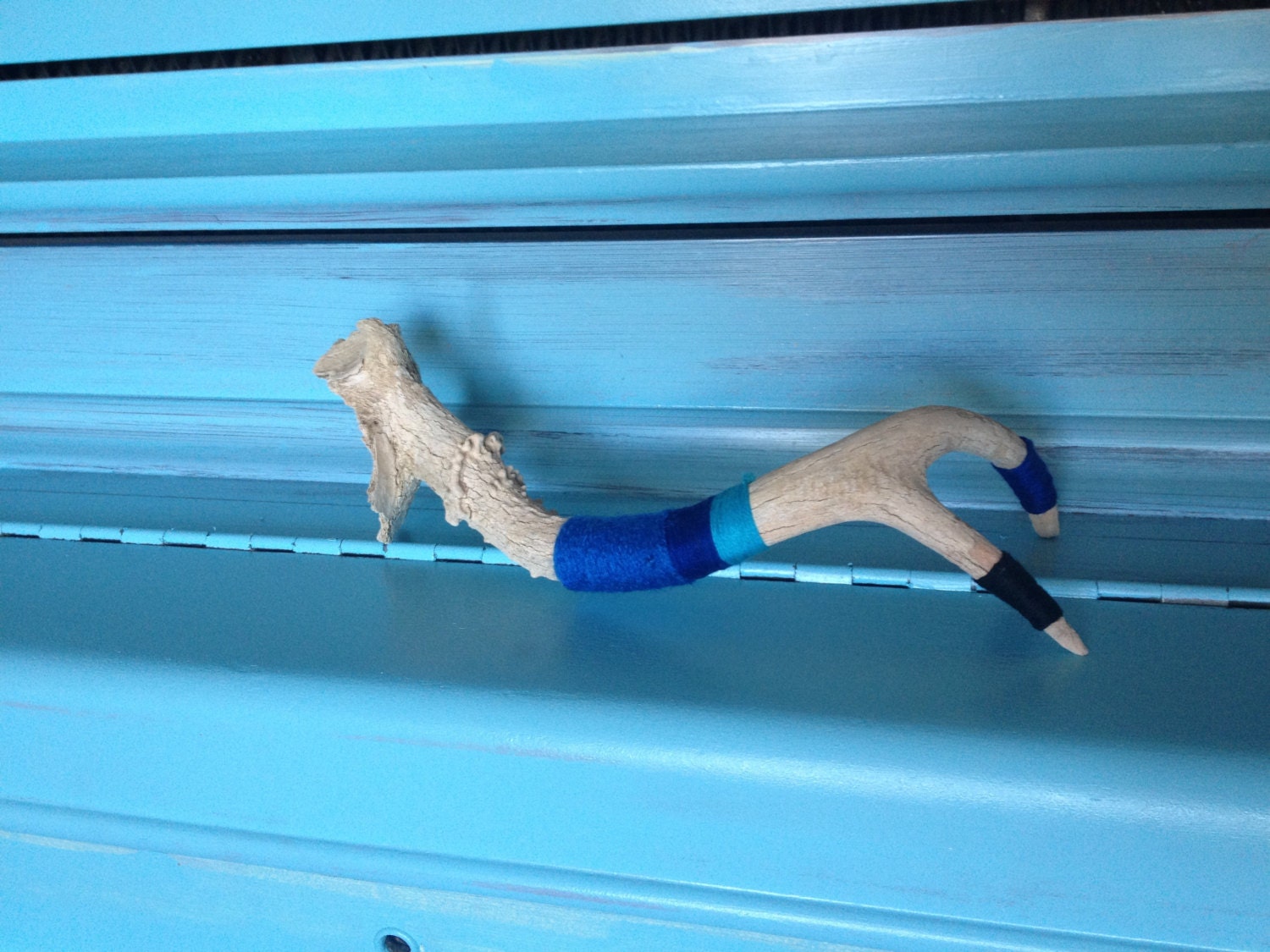 Petrified Blue- yarn- wrapped deer antler. Very beachy, cottage looking. - Swisster Petrified Blue- yarn- wrapped deer antler. Very beachy, cottage looking. - Swisster