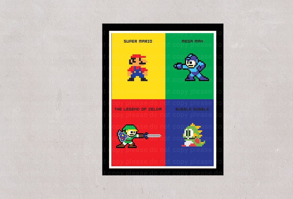 INSTANT DL Video game 8-Bit  - Art Print -  Wall Art - Kids Nursery Decor - printable 8x10 inch jpeg - digital file