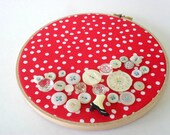 red polka dot embroidery hoop art fabric wall decor button art mixed media collage
