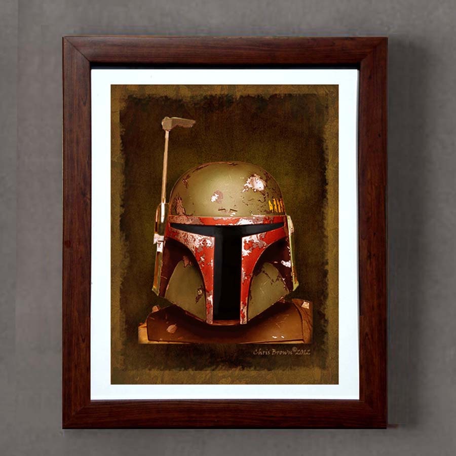 Fine Art Print: - "Vintage Boba Fet portrait from Star Wars" - 8" x 10" Giclee print, Star Wars Fan art, Nerd Gift, Geekery