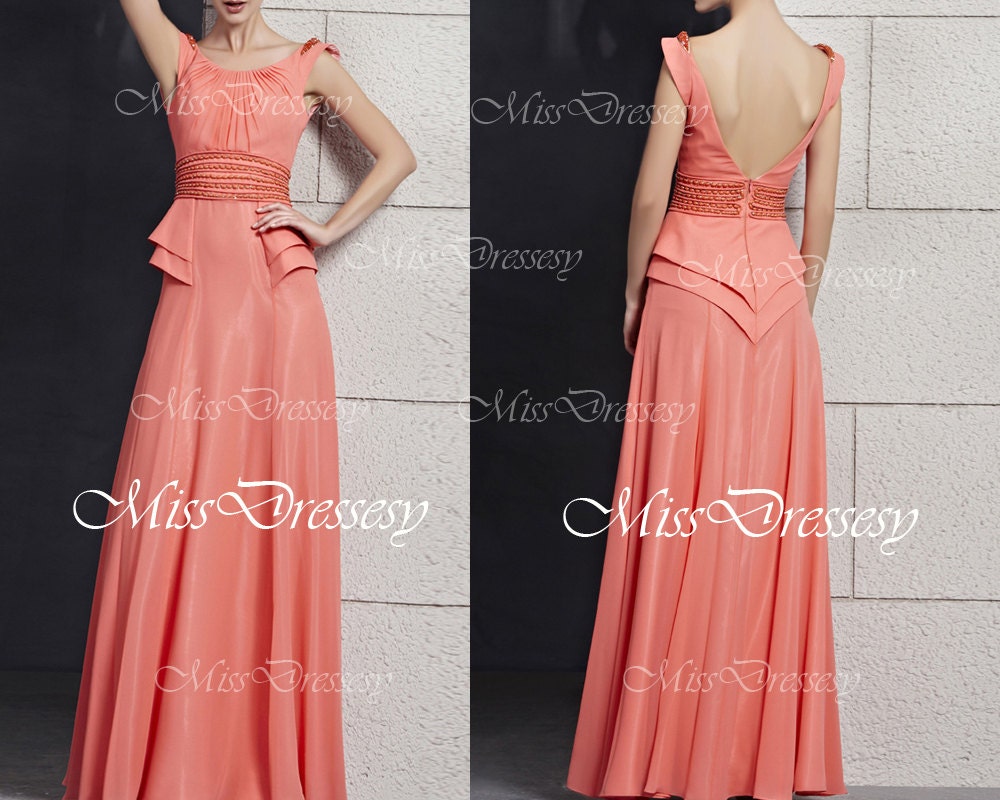 Straps Scoop Neck with Crystal Orange Floor Length Chiffon Long Evening Dress, Prom Dresses, Wedding Party Dress, Evening Gown, Formal Gown