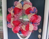 Holiday Wreath Mesh Deco, Burlap, Patriotic, 4th of July, Memorial Day - LARGE