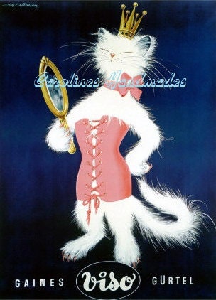 Cat In Gurdle AD Reproduction Cotton Fabric Print 3.25X5" Crazy Quilt Block Applique