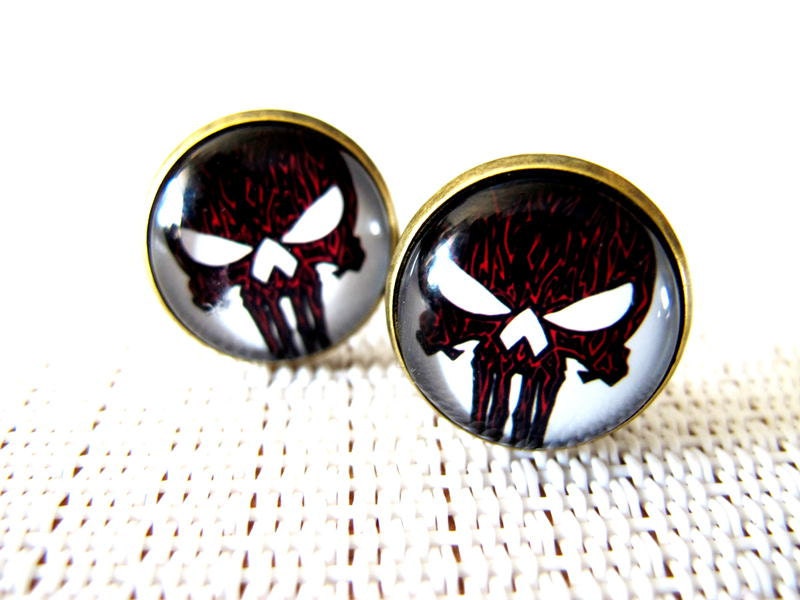 The Punisher Cuff Links - Unique Cufflinks Gift for Dad , Groom , Groomsmen - Gold , Silver , Brass , Nickel , 4 Color Choose , Father's Day